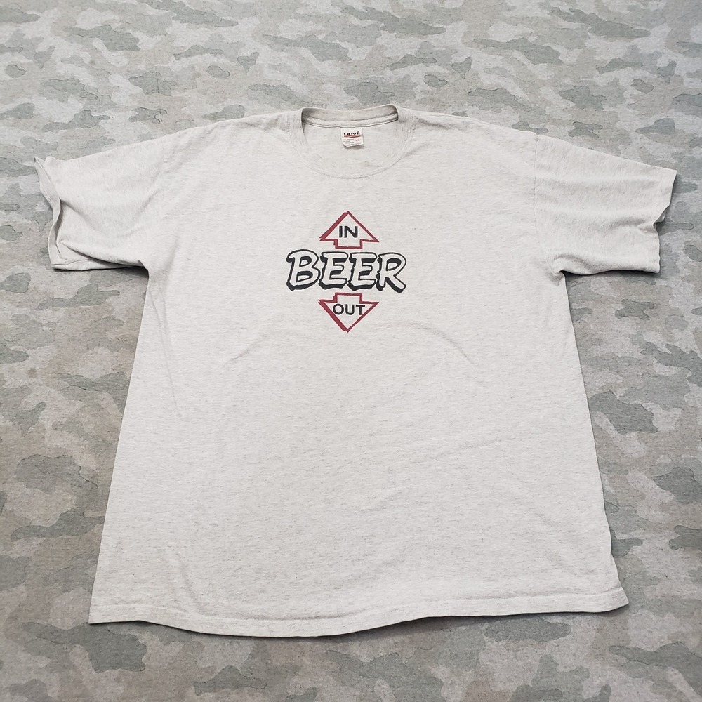 Vintage Anvil Shirt Mens XL Gray Beer In Out Preshrunk Short Sleeve